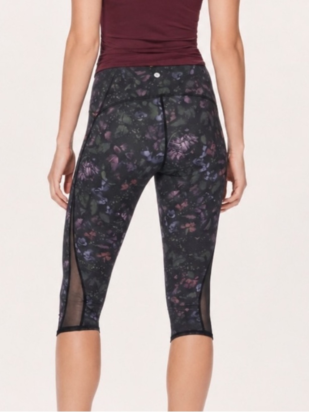 lululemon Train Times Crop Black Frozen Floral Black Crop Leggings 25664